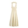 Scarf embellished with silk satin texture backless hanging neck dress for women